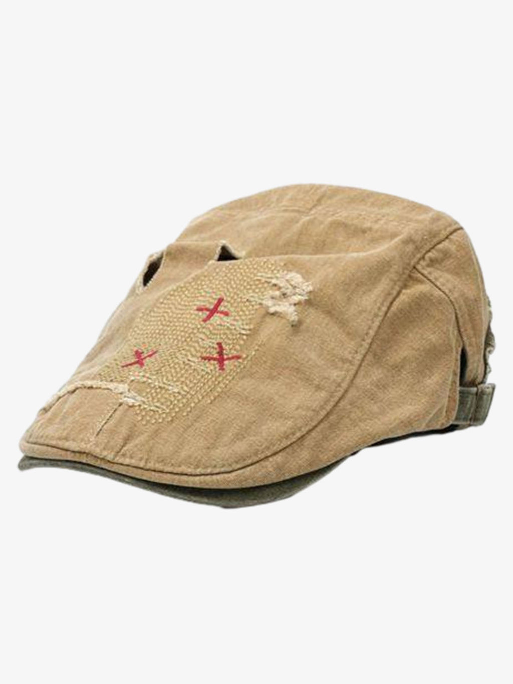 Distressed Patchwork Embroidered Cotton Flat Cap