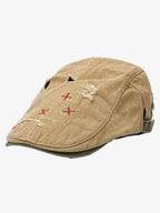 Distressed Patchwork Embroidered Cotton Flat Cap