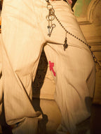 Colorful Cross Patch Straight Leg with Detachable Chain Jeans