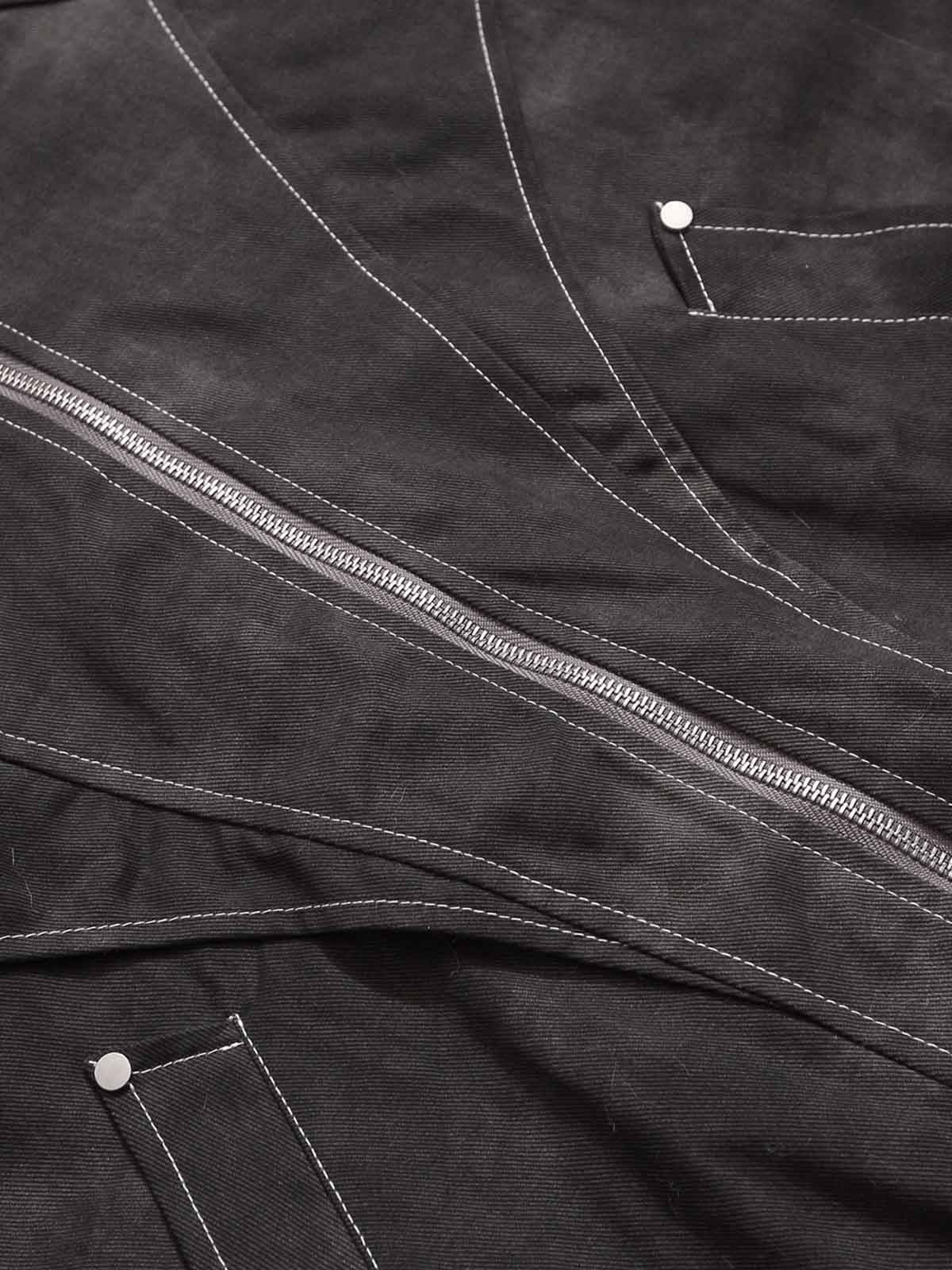 Washed Patchwork Contrast Bomber Jacket