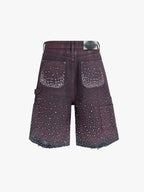Gradient Rhinestone Embellished Denim Jorts