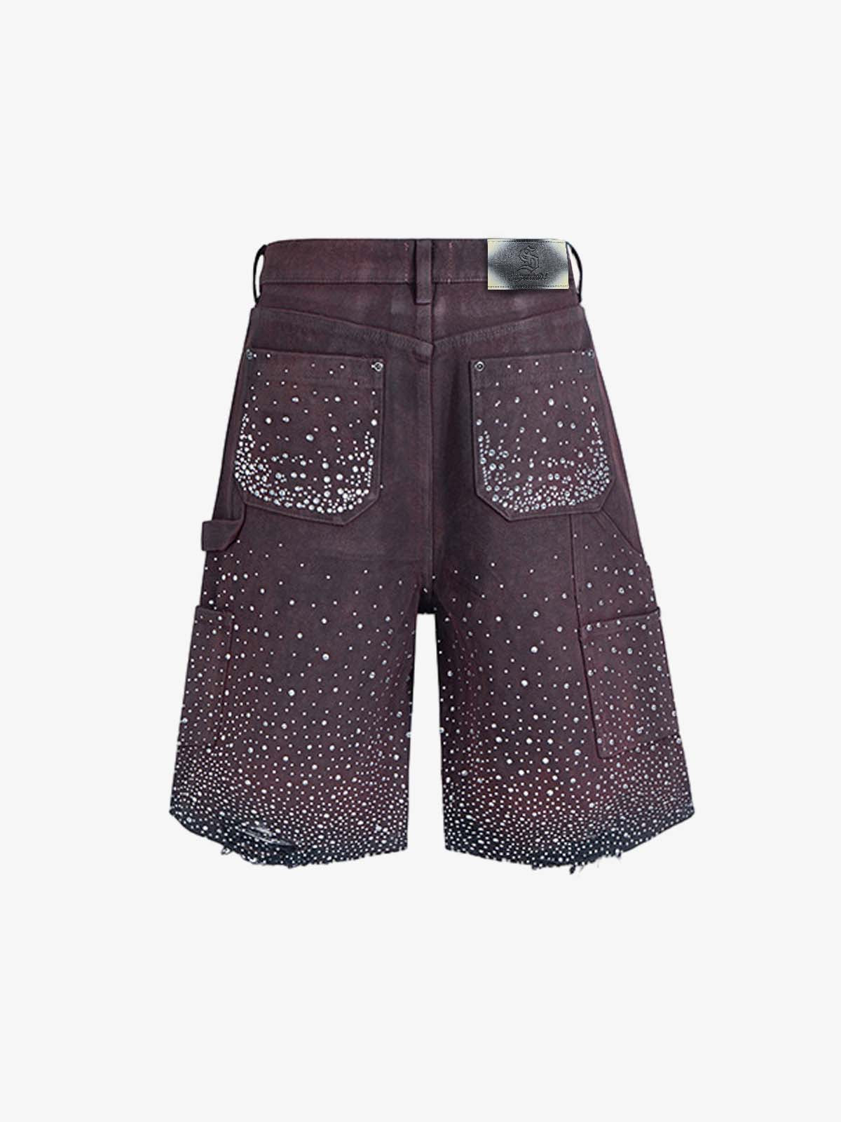 Gradient Rhinestone Embellished Denim Jorts