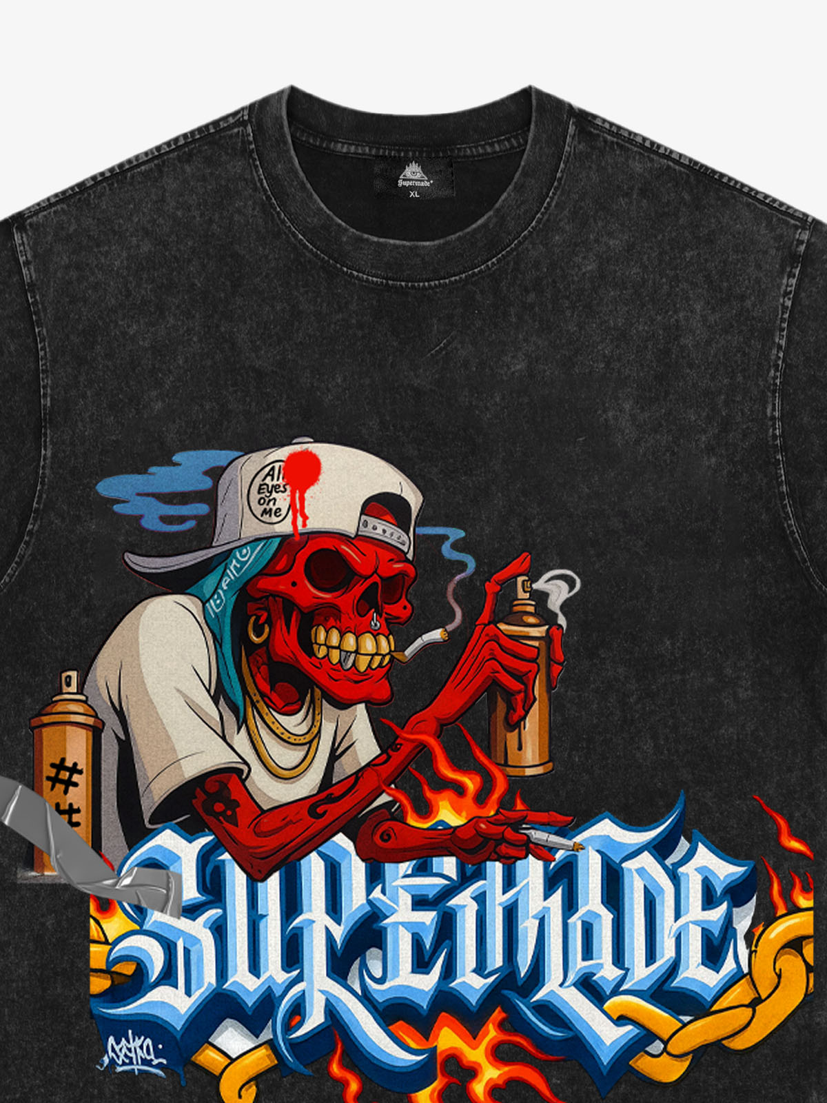Street Skull Graffiti Artist Flame Flower Font T-Shirt