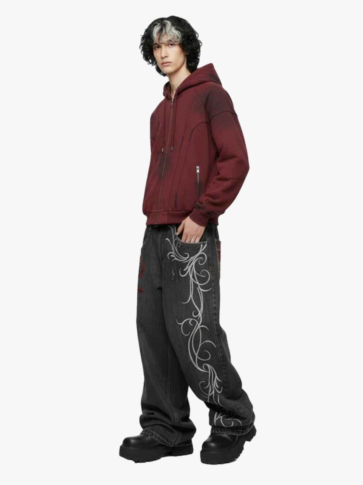Dragon Embroidery Gothic Wide Leg Jeans