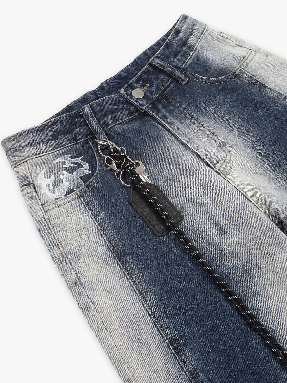 Washed Scorpion Graphic Curved Panel Pants - 2615