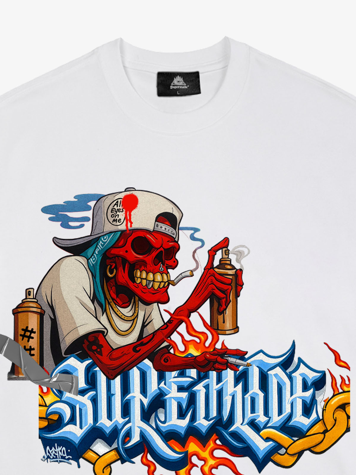 Street Skull Graffiti Artist Flame Flower Font T-Shirt