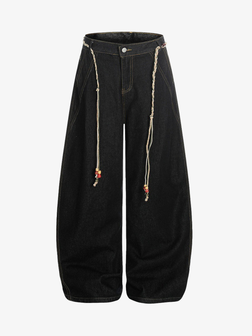 Rope Detail Waist Wide Leg Denim Jeans