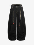 Rope Detail Waist Wide Leg Denim Jeans