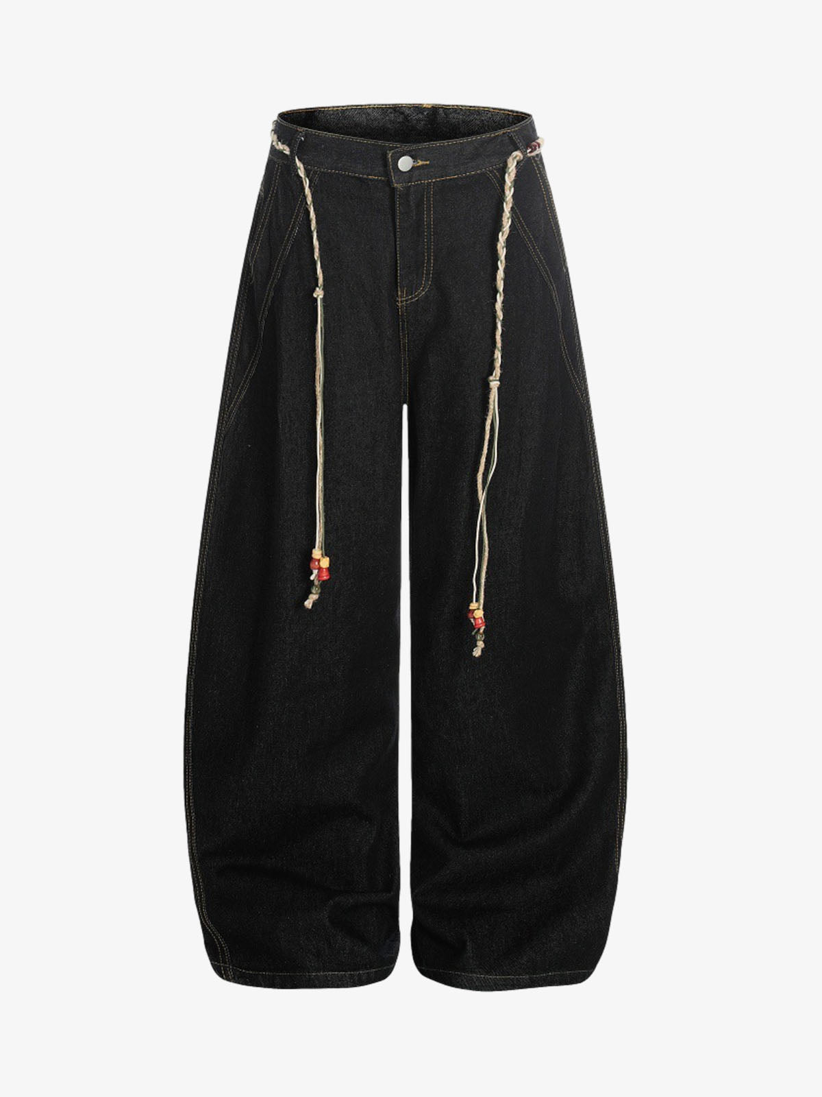 Rope Detail Waist Wide Leg Denim Jeans