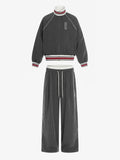 Retro Color-Blocked Striped Stand-Collar Tracksuit