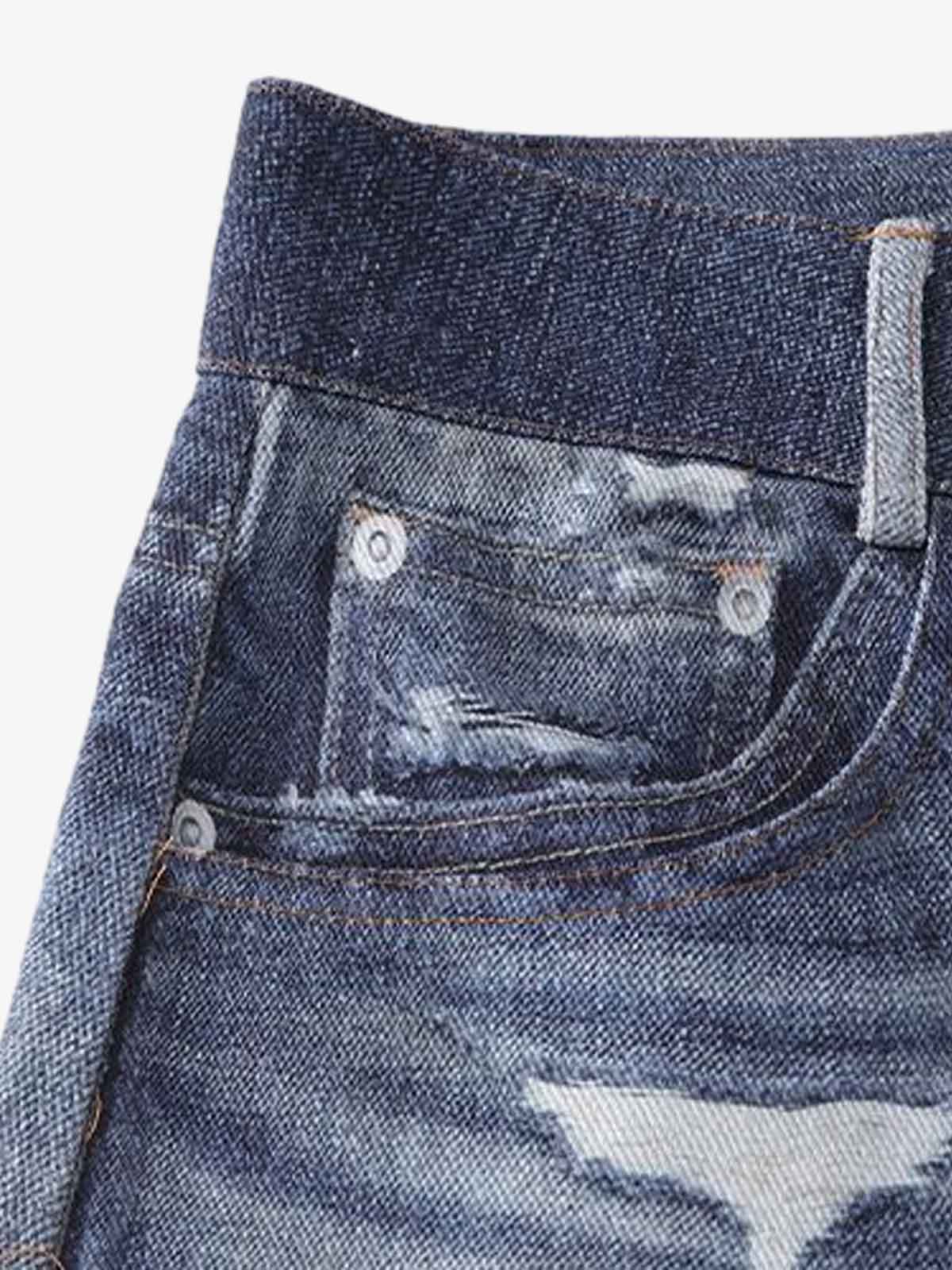 Washed Graffiti Patchwork Print Jeans