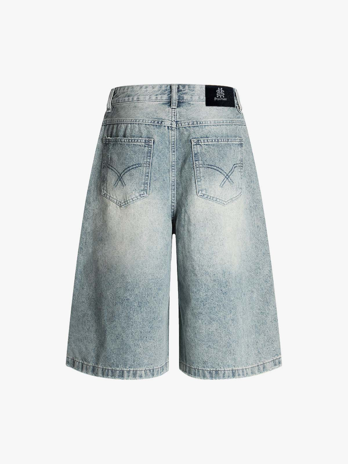 Distressed Washed Ripped Denim Jort