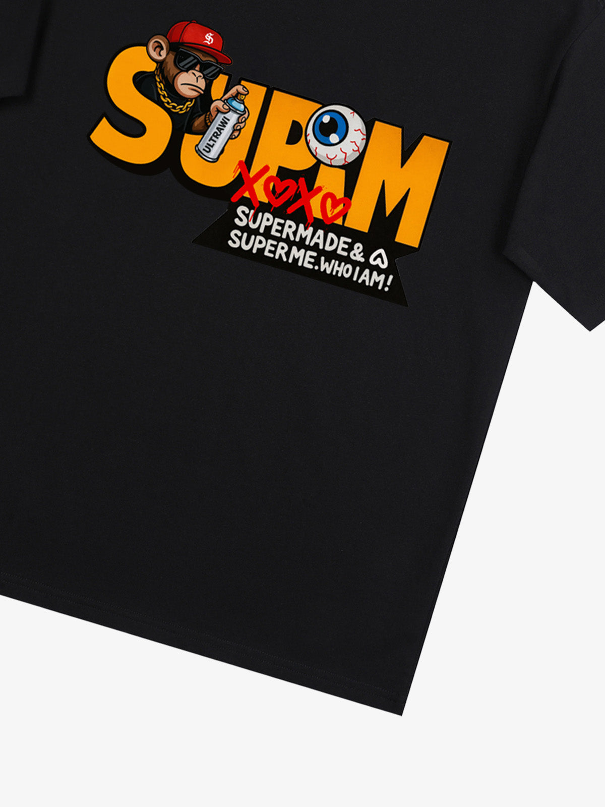 SUPM Trendy Hip-Hop Monkey Graffiti Font T-Shirt