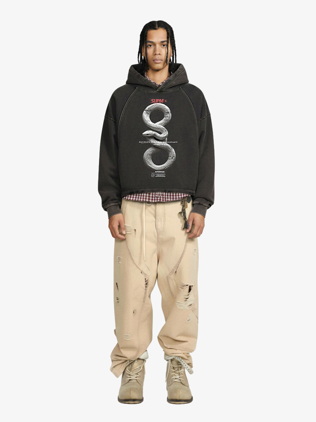 Vintage Washed Snake Appliqué Pullover Hoodie