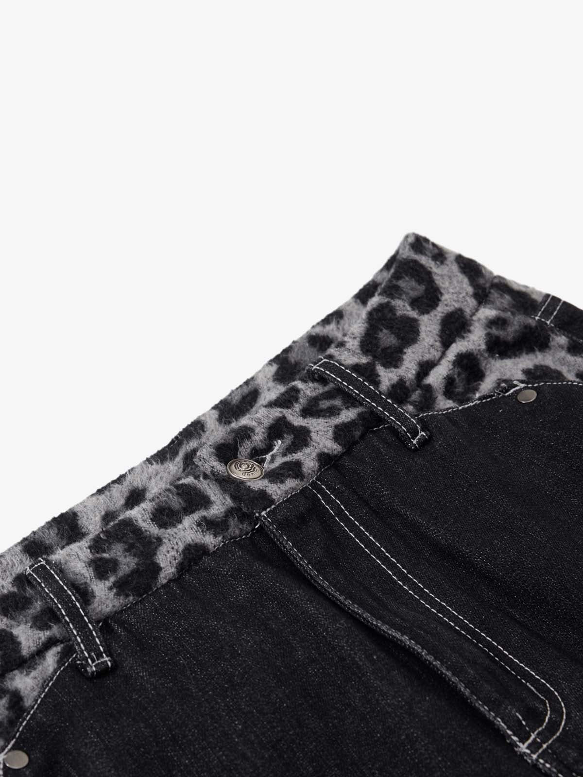 Vintage Leopard Print Waistband Patch Baggy Jeans