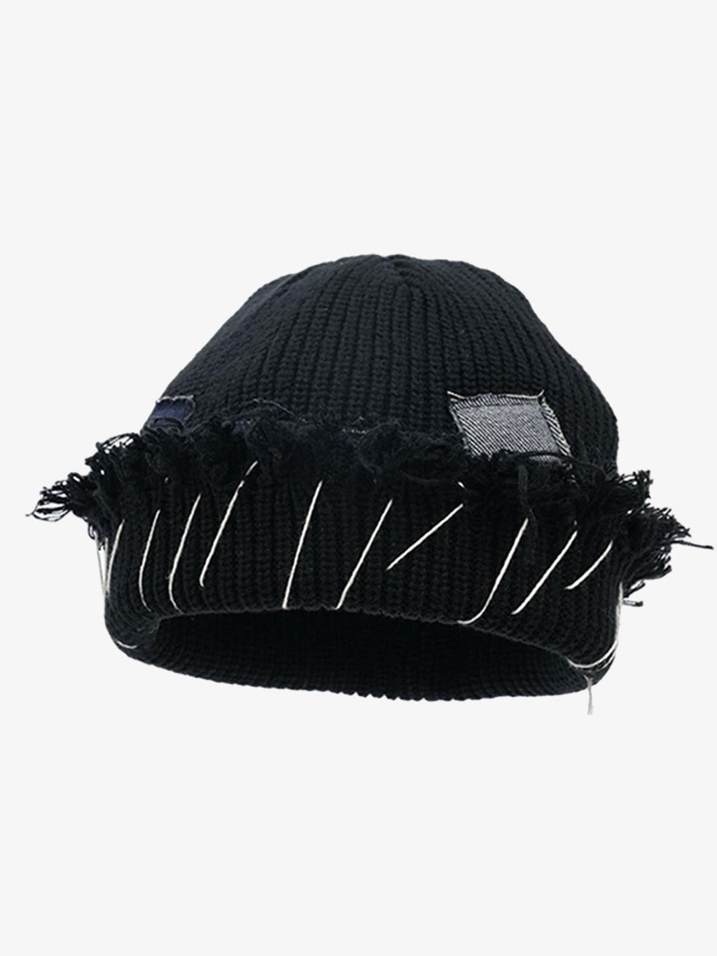 Distressed Denim Patchwork Beanie