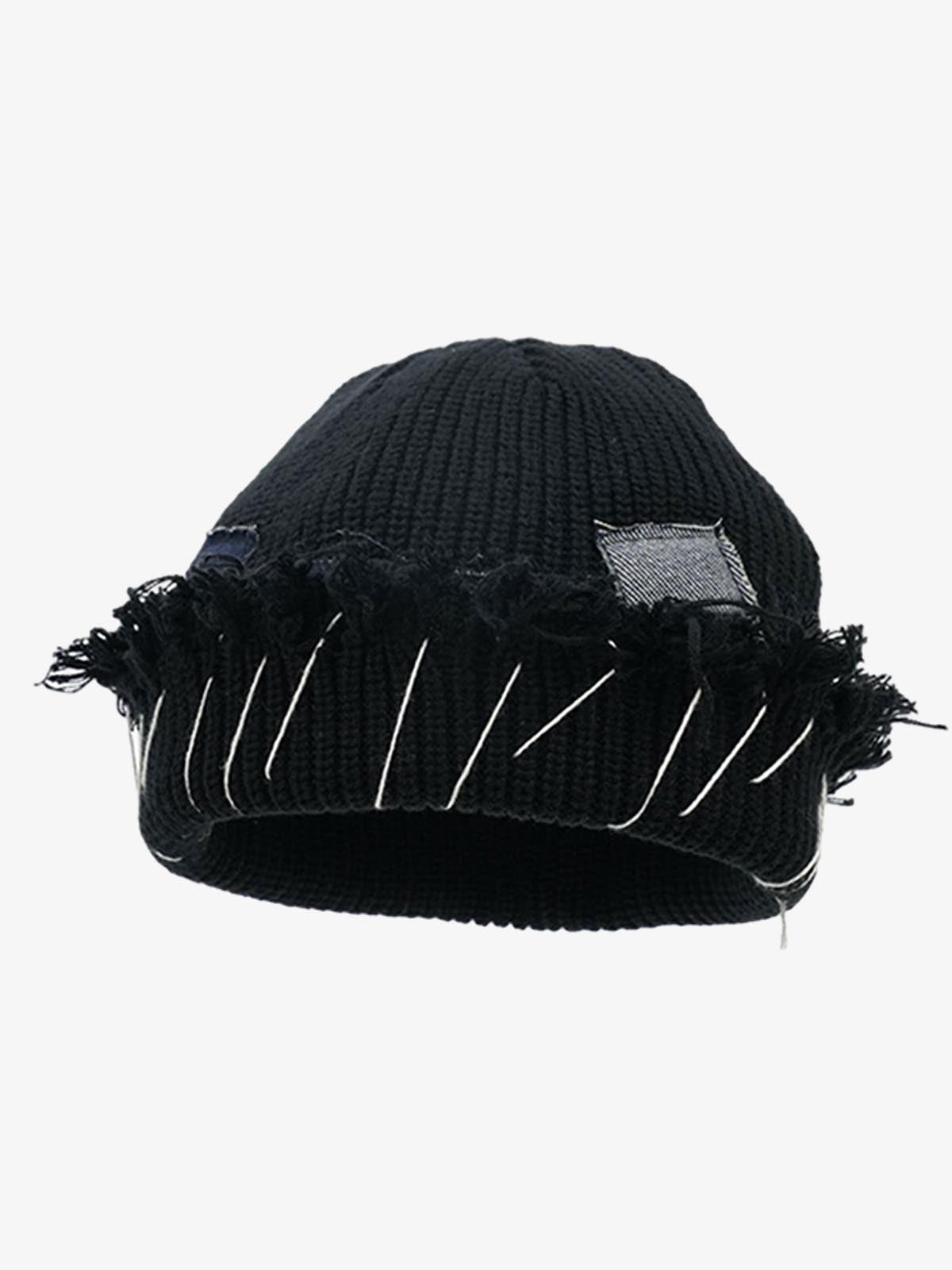 Distressed Denim Patchwork Beanie