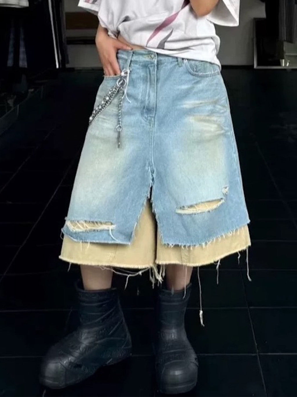 Layered Distressed Denim Jorts