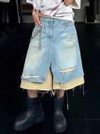 Layered Distressed Denim Jorts