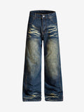 Vintage Washed Distressed Straight-Leg Jeans