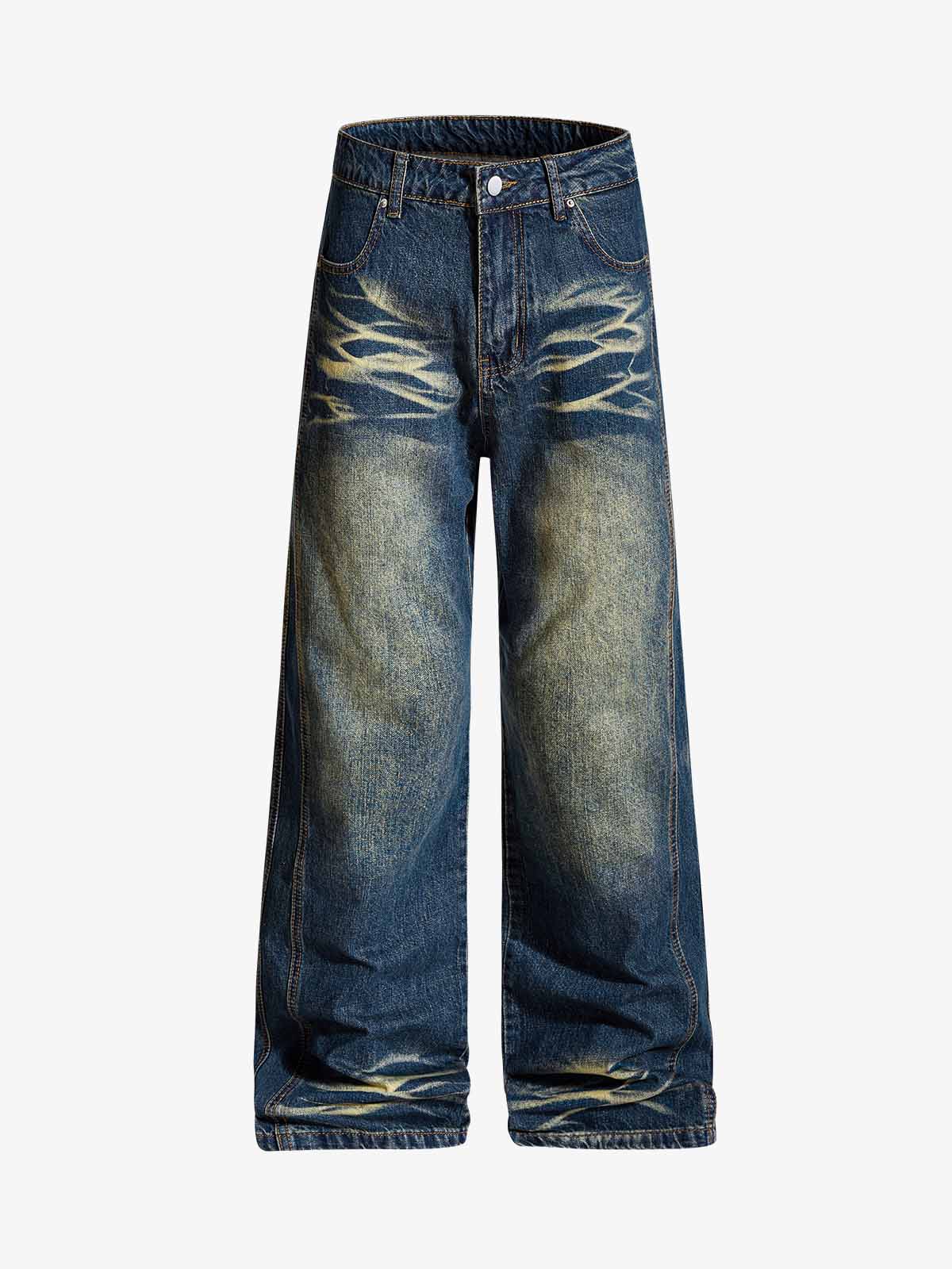 Vintage Washed Distressed Straight-Leg Jeans