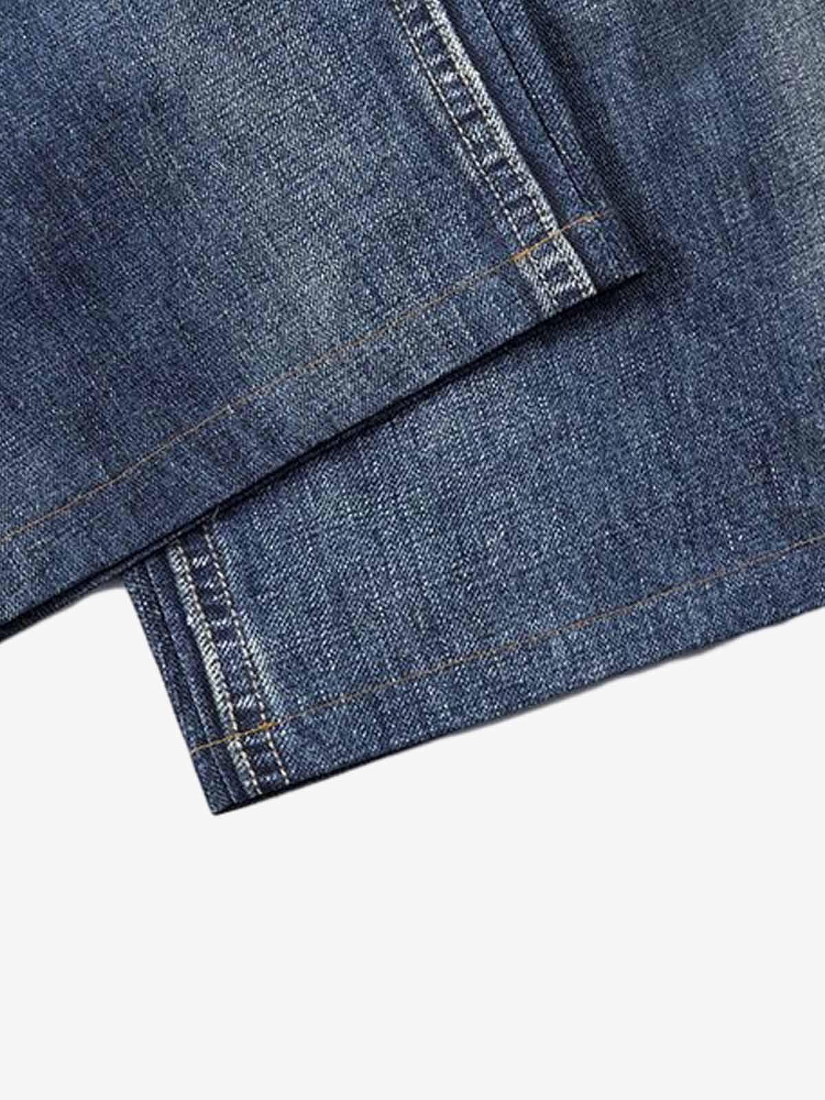 Vintage Washed Tiger Print Wide Leg Denim Jeans