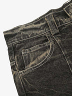 Distressed Texture Washed Straight-Leg Jeans