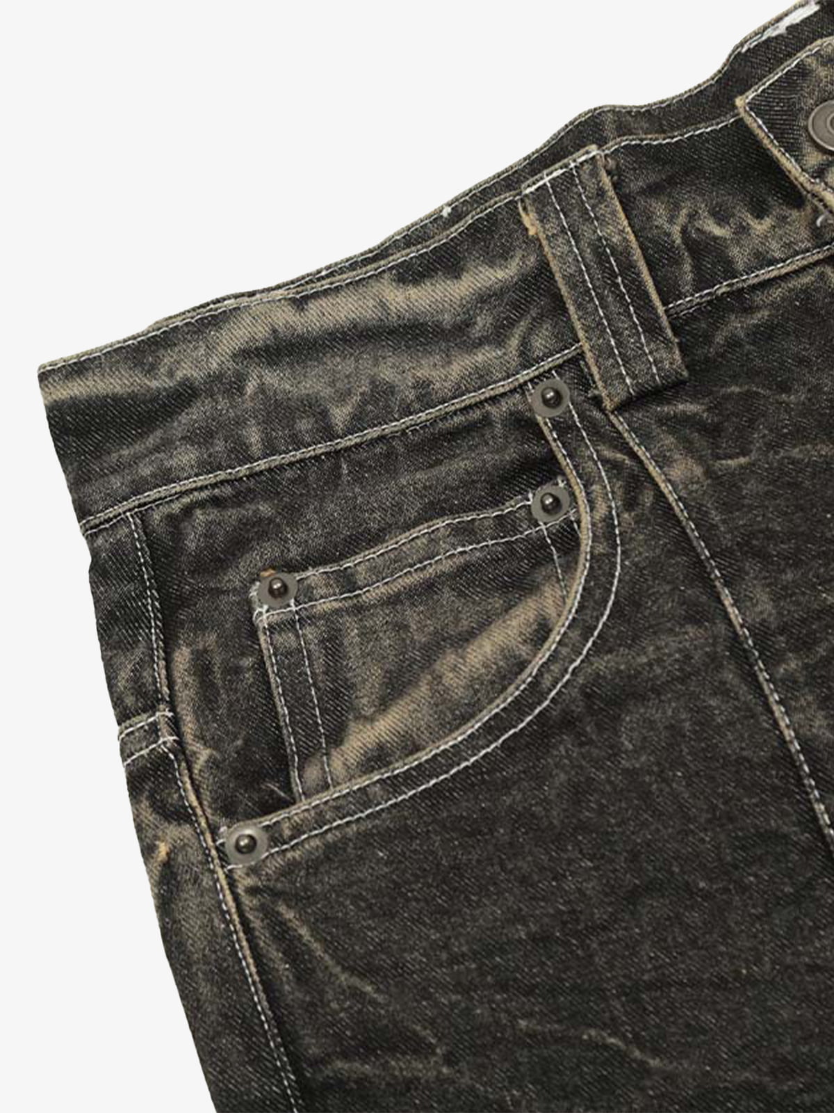 Distressed Texture Washed Straight-Leg Jeans
