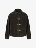 Retro Unique Metal Button Suede Lapel Bomber Jacket - 2538