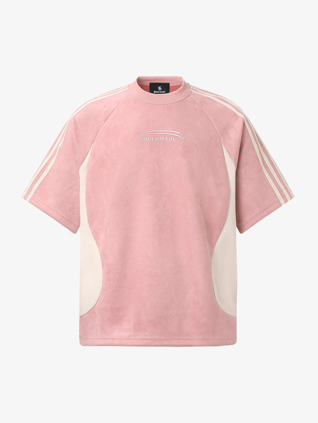 Suede Panel precipice Embroidered Short Sleeve T-Shirt - 2616
