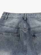 Wrinkle Effect Print Wide Leg Denim Jeans