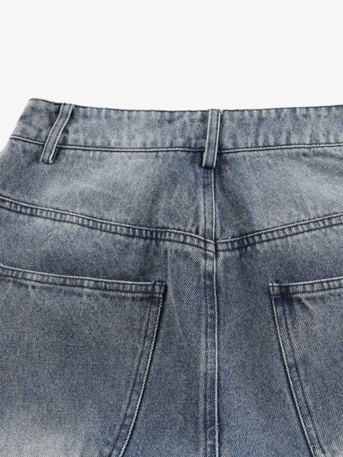 Wrinkle Effect Print Wide Leg Denim Jeans