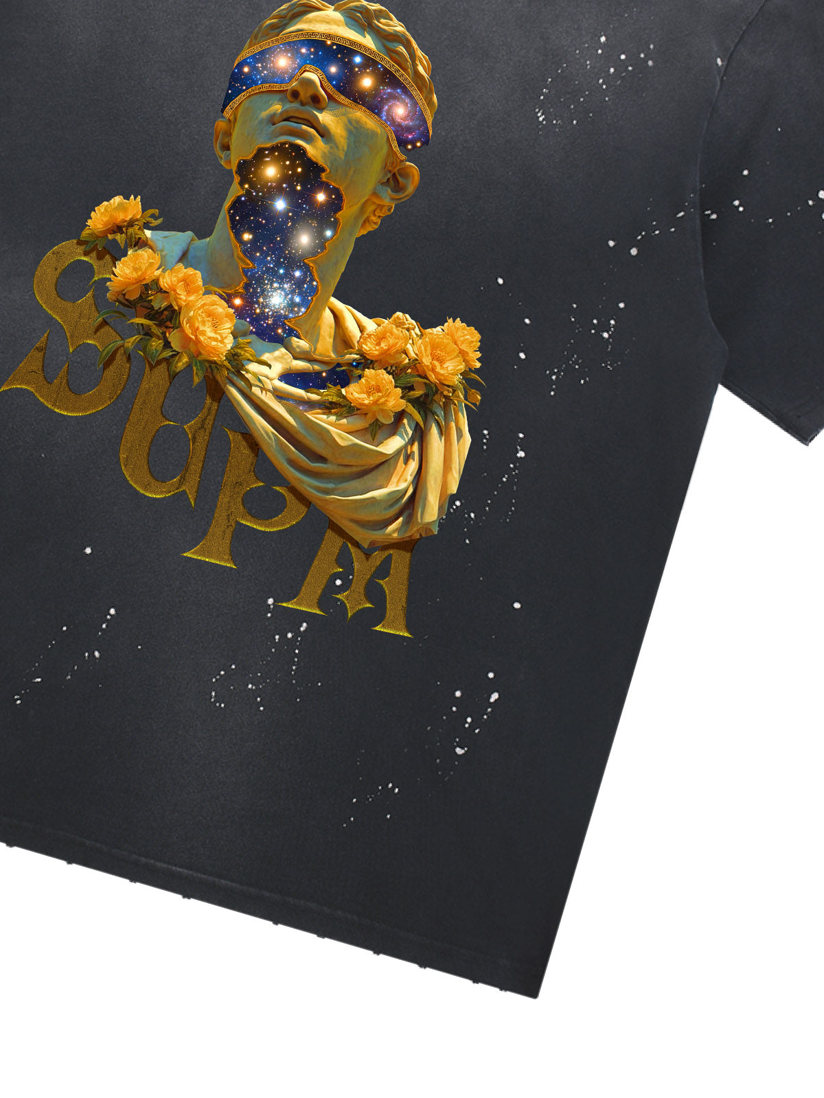 Washed Splash Ink Cosmic Statue Print Galaxy Art T-Shirt
