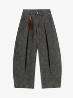 Leopard Pleated Wide Leg Denim Barrel Jeans