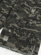 Distressed Camo Multi-Pocket Straight-Leg Jorts - 2611