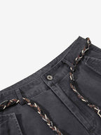 Washed Cargo Webbing Barrel Pants