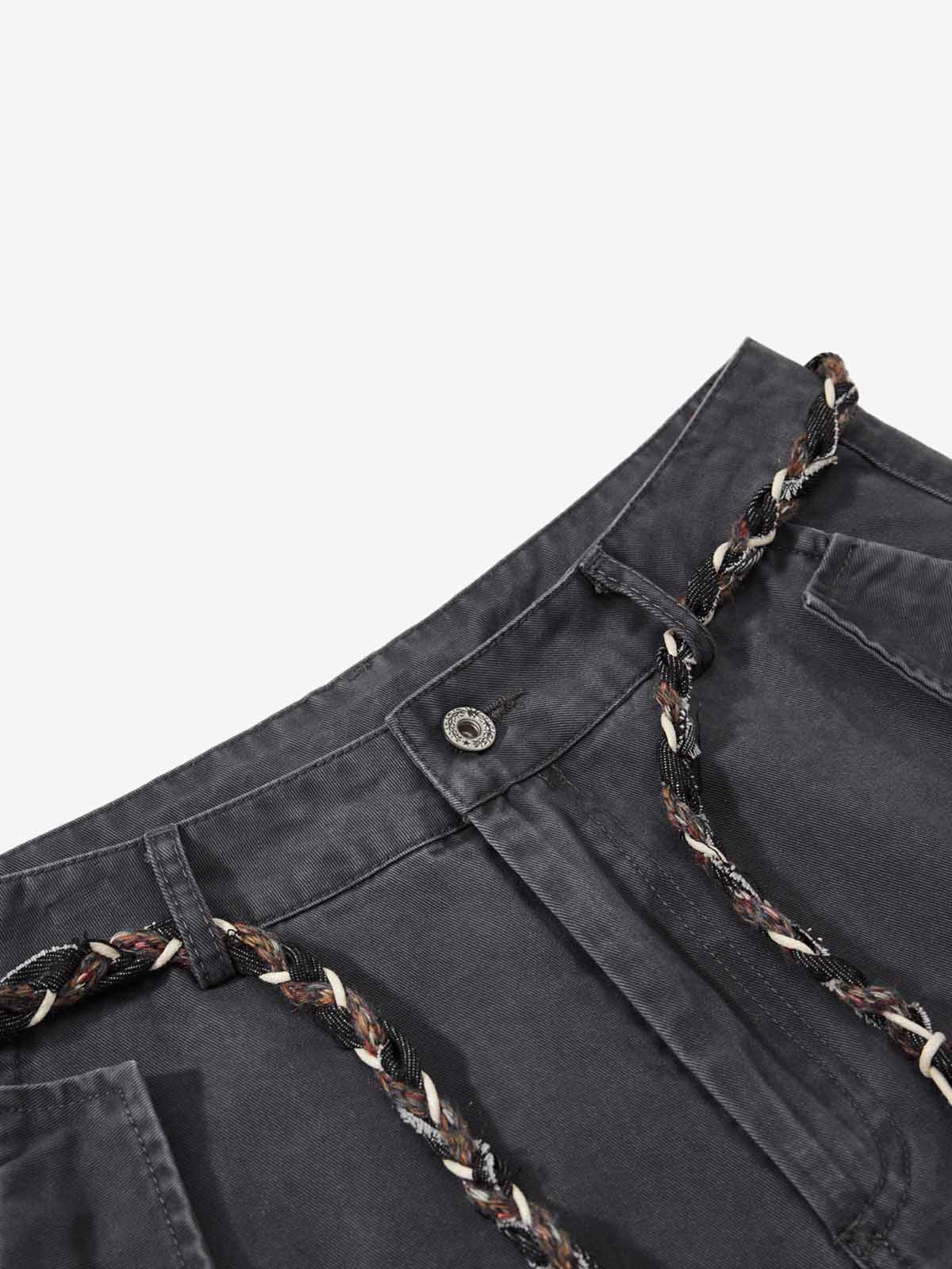 Washed Cargo Webbing Barrel Pants