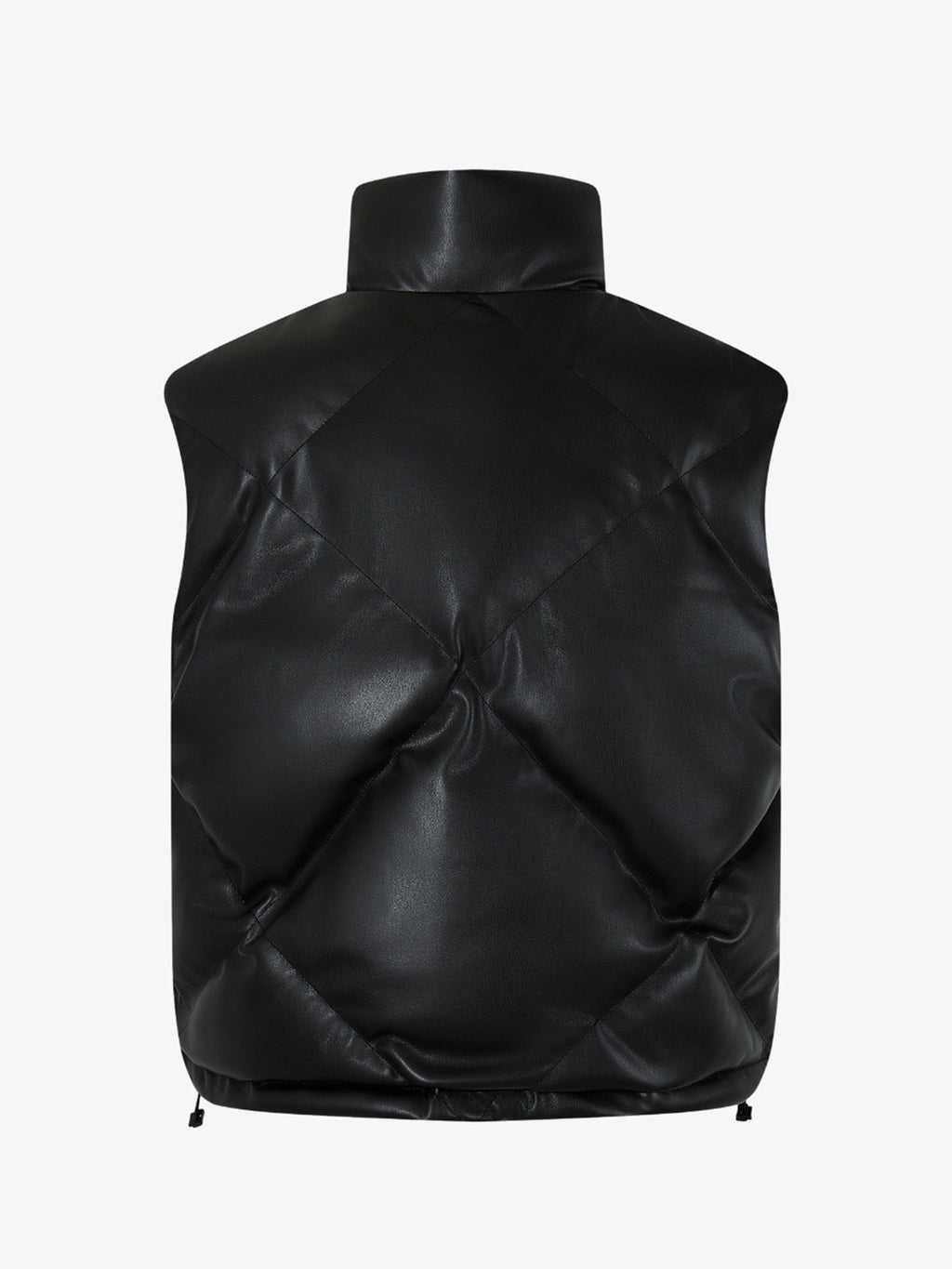 Minimalist Faux Leather Stand Collar Puffer Vest