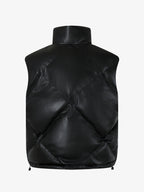 Minimalist Faux Leather Stand Collar Puffer Vest