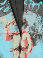 Vintage Blindfolded Angel Rhinestone Zip-Up Hoodie