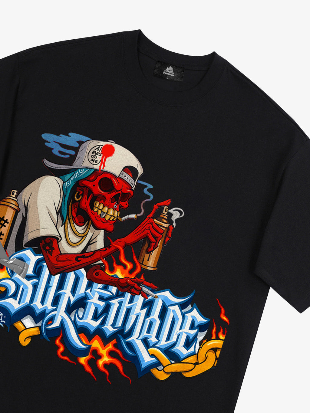 Street Skull Graffiti Artist Flame Flower Font T-Shirt