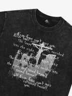Washed Cross Overlay Text Graphic T-Shirt