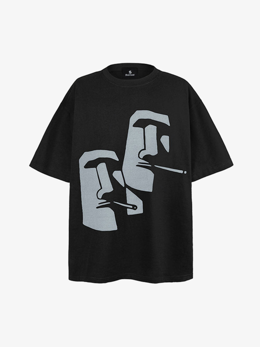 Abstract Moai Graphic T-Shirt