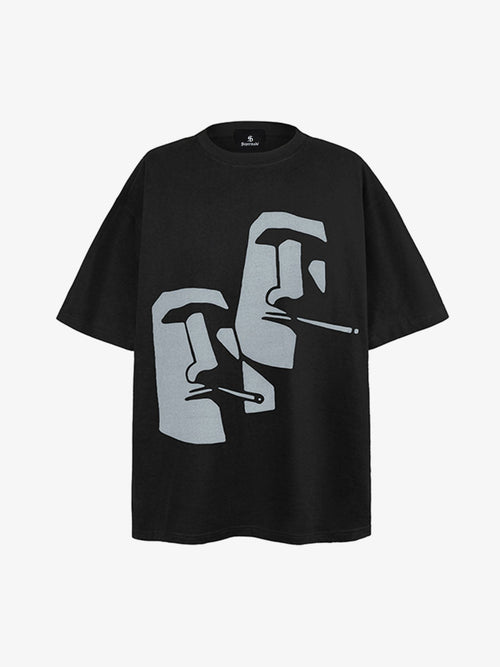 Abstract Moai Graphic T-Shirt