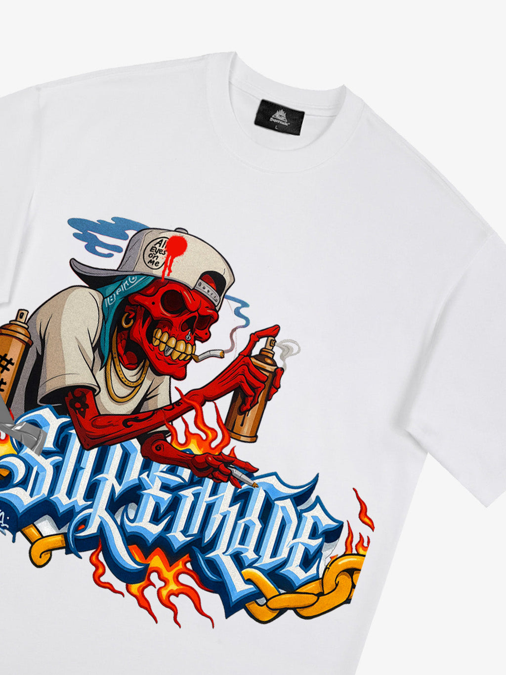 Street Skull Graffiti Artist Flame Flower Font T-Shirt