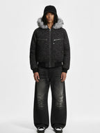 Retro Faux Fur Trimmed Hood Leopard Print Bomber Jacket
