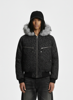 Retro Faux Fur Trimmed Hood Leopard Print Bomber Jacket