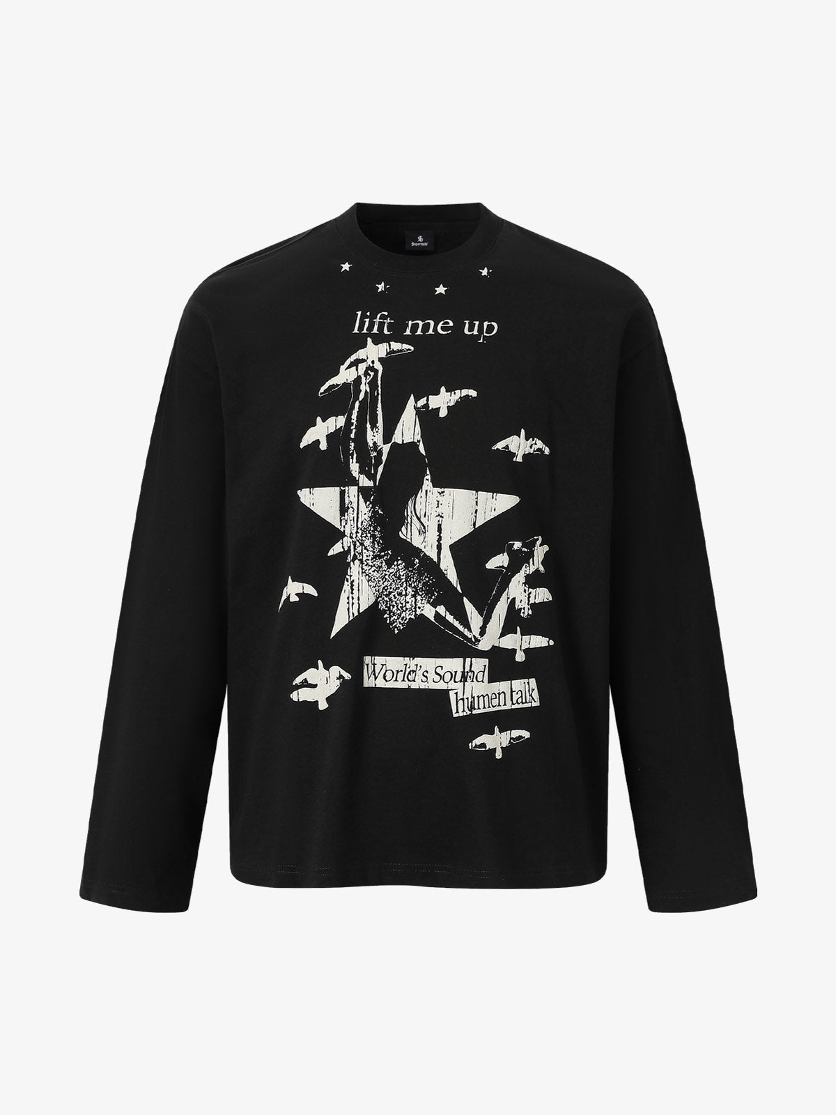 Retro Star Print Long-Sleeved T-Shirt