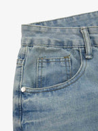 Distressed Studded Embroidery Washed Wide Leg Jeans