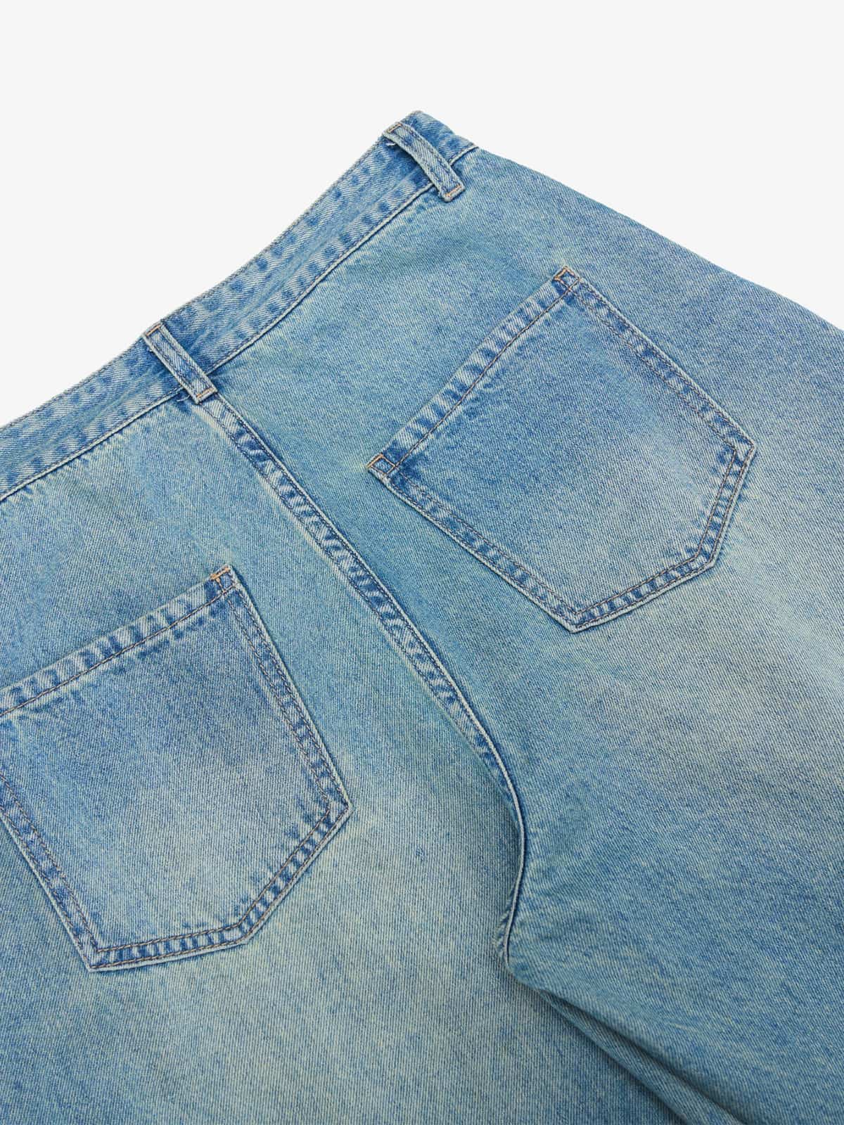Vintage Light-Wash Pleated Barrel Jeans - 2586